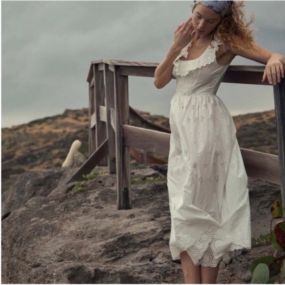 Doen 100% organic cotton midi dress in salt NWT